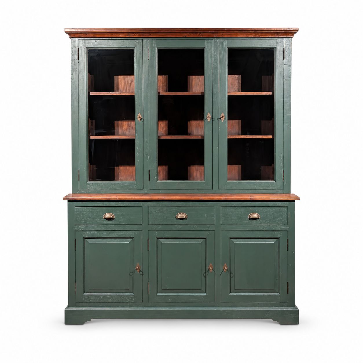 Buffetkast teakhout landelijk – Dennengroen koloniaal – 200 x 158 x 47 cm