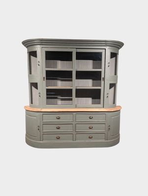 Buffetkast Teakhout Landelijk – Bolglas & ronde afwerking – H216 x B225 x D55 cm