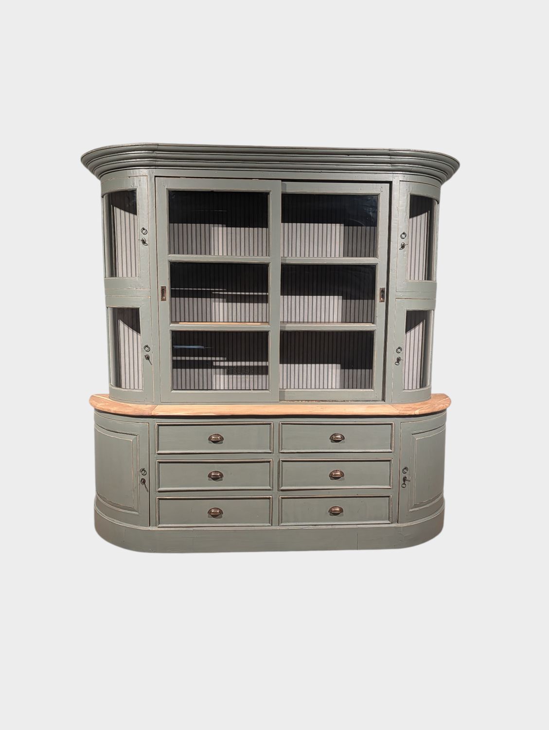 Buffetkast Teakhout Landelijk – Bolglas & ronde afwerking – H216 x B225 x D55 cm