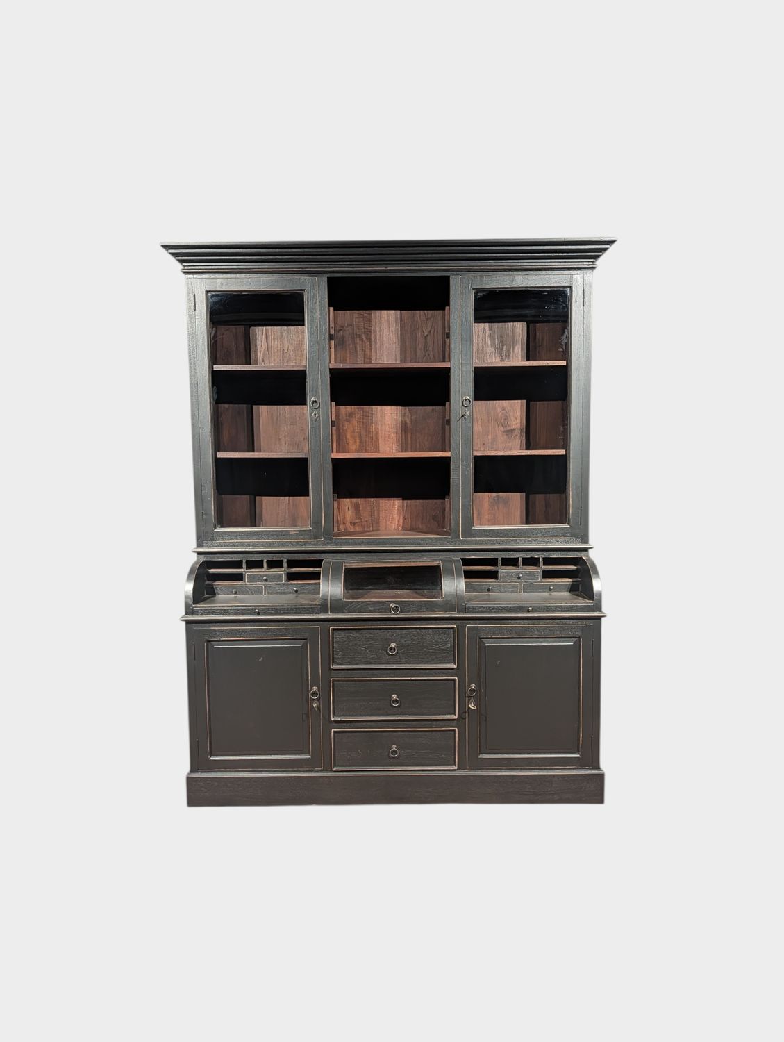 Grutterskast Koloniaal Teakhout Landelijk – Bolglazen klep & zwarte finish