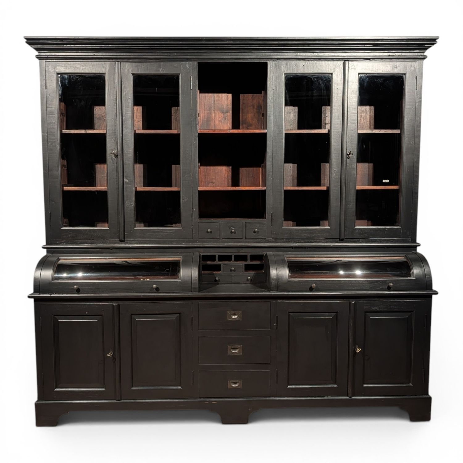 Solid teak sideboard - Country-style buffet cabinet - Matte black sanded