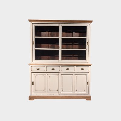 Buffetkast teakhout landelijk – Vitrinekast met schuifdeuren – H 210 x B 167 x D 47