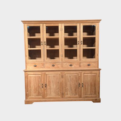 Buffetkast teakhout – landelijke vitrinekast met laden en deuren – 209 cm breed Buffet en teck – vitrine rustique avec tiroirs et espace de rangement