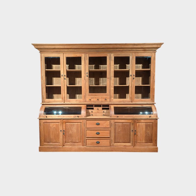 Grutterskast massief teakhout – Handgemaakte landelijke buffetkast met vitrinedeuren Unieke grutterskast van massief teakhout – een echt pareltje met landelijke uitstraling