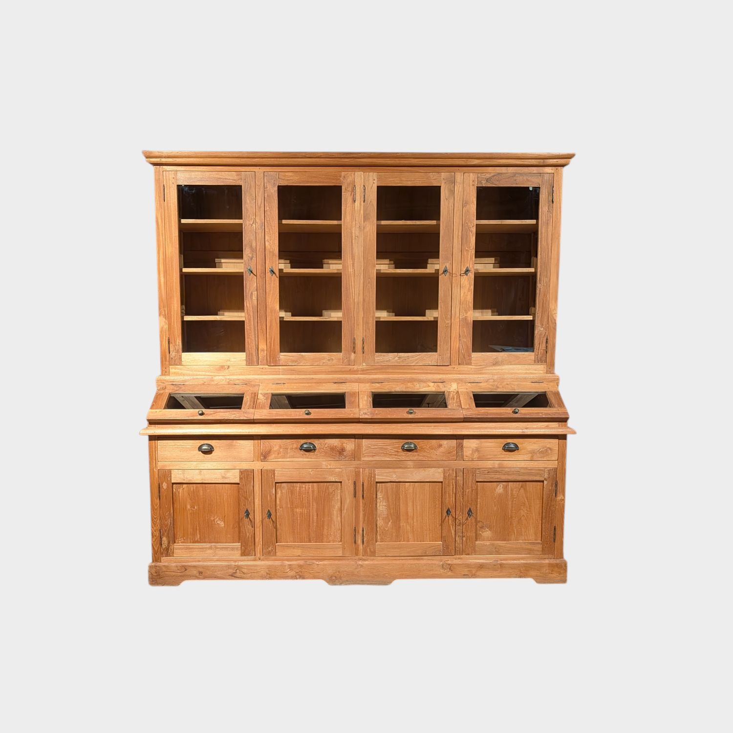 Grutterskast van massief teakhout 210 cm in landelije stijl