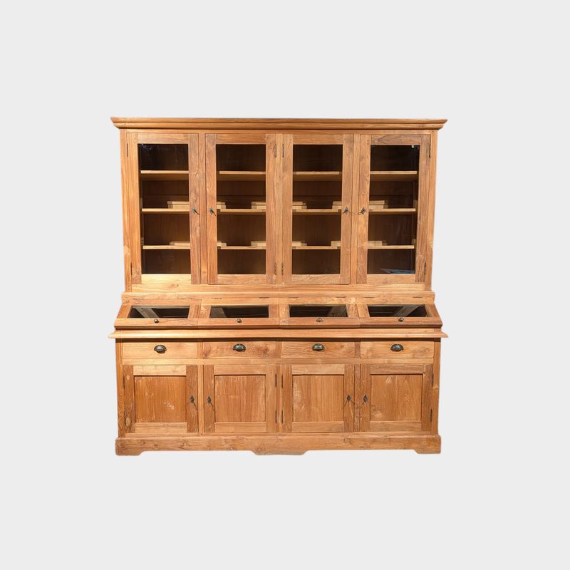 Grutterskast teakhout massief 210 cm – landelijke buffetkast vitrinekast Grutterskast van massief teakhout 210 cm in landelije stijl
