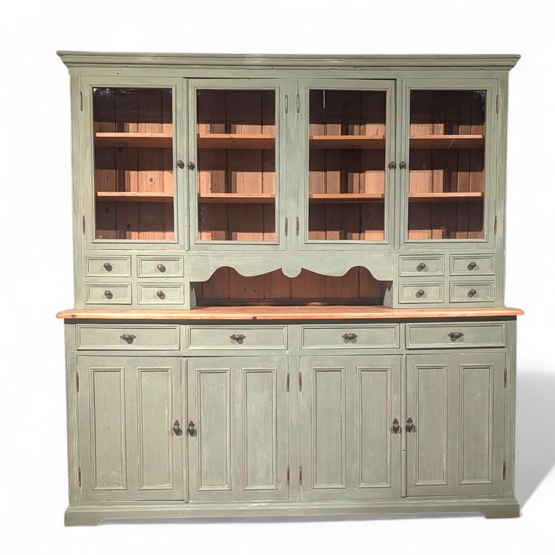 Buffetkast vitrinekast grenen kalkverf Olive – landelijke servieskast