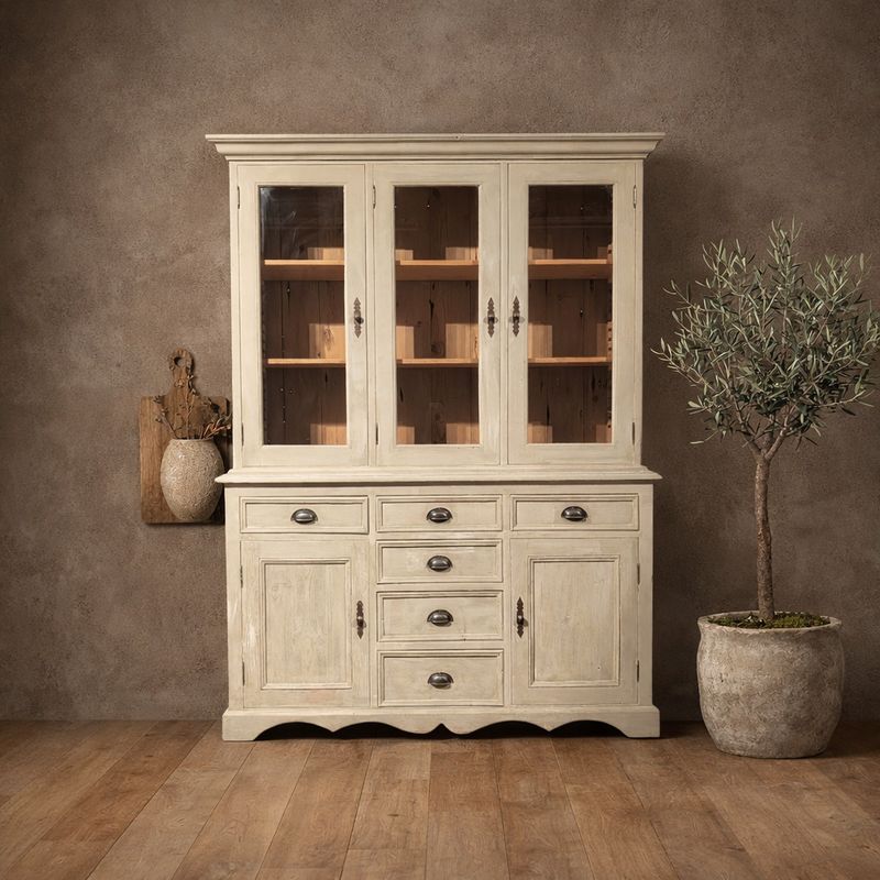 Buffetkast grenen vitrinekast beige kalkverf vitrinekast 