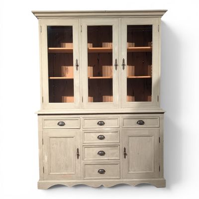 Buffetkast grenen vitrinekast beige kalkverf vitrinekast 