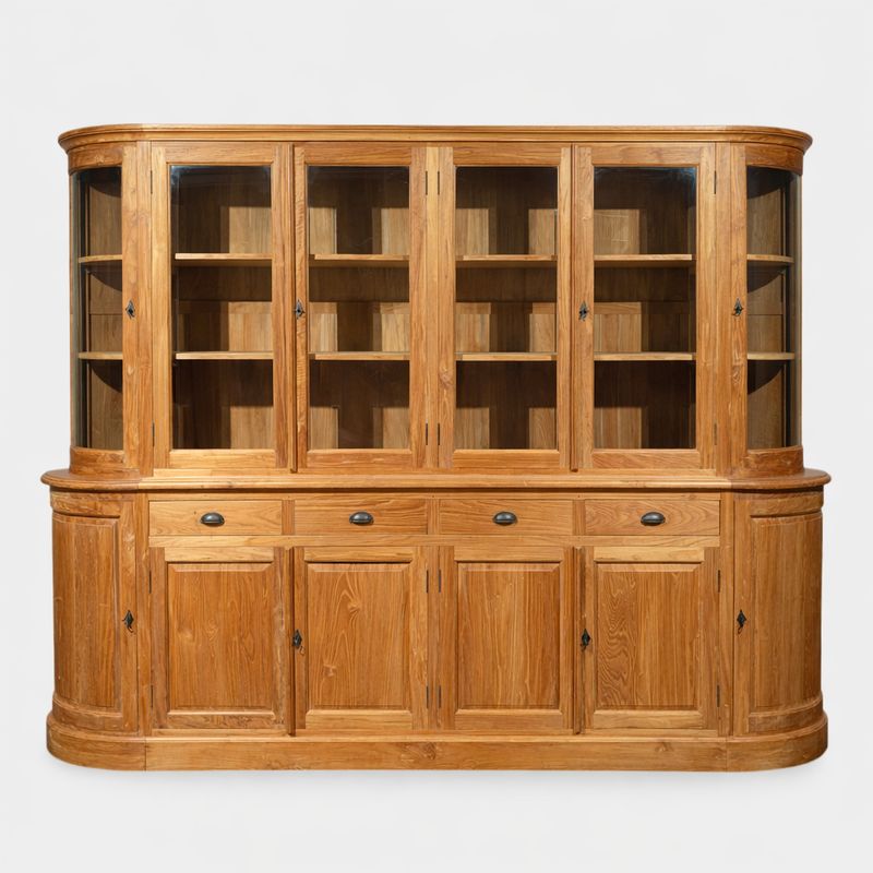 Large teak sideboard with domed glass – 297 cm wide display cabinet