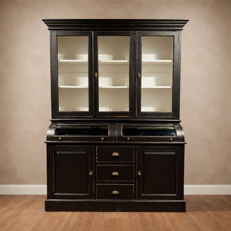 Buffet noir de style campagnard - grand buffet avec vitres