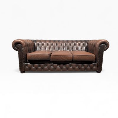 Chesterfield sofa cognac leather 3 seater vintage tufted sofa