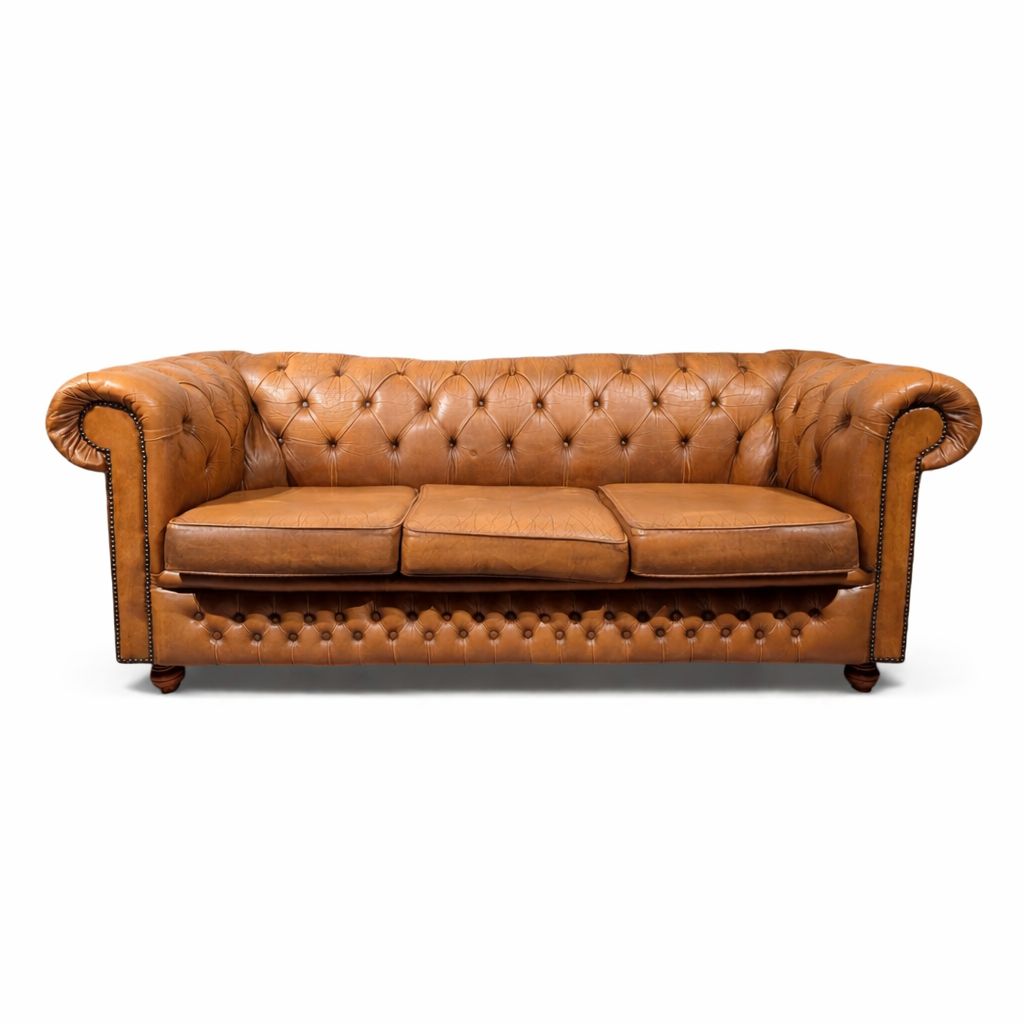Chesterfield sofa cognac leather original classic sofa 201 cm button tufting living room country style luxury sofa