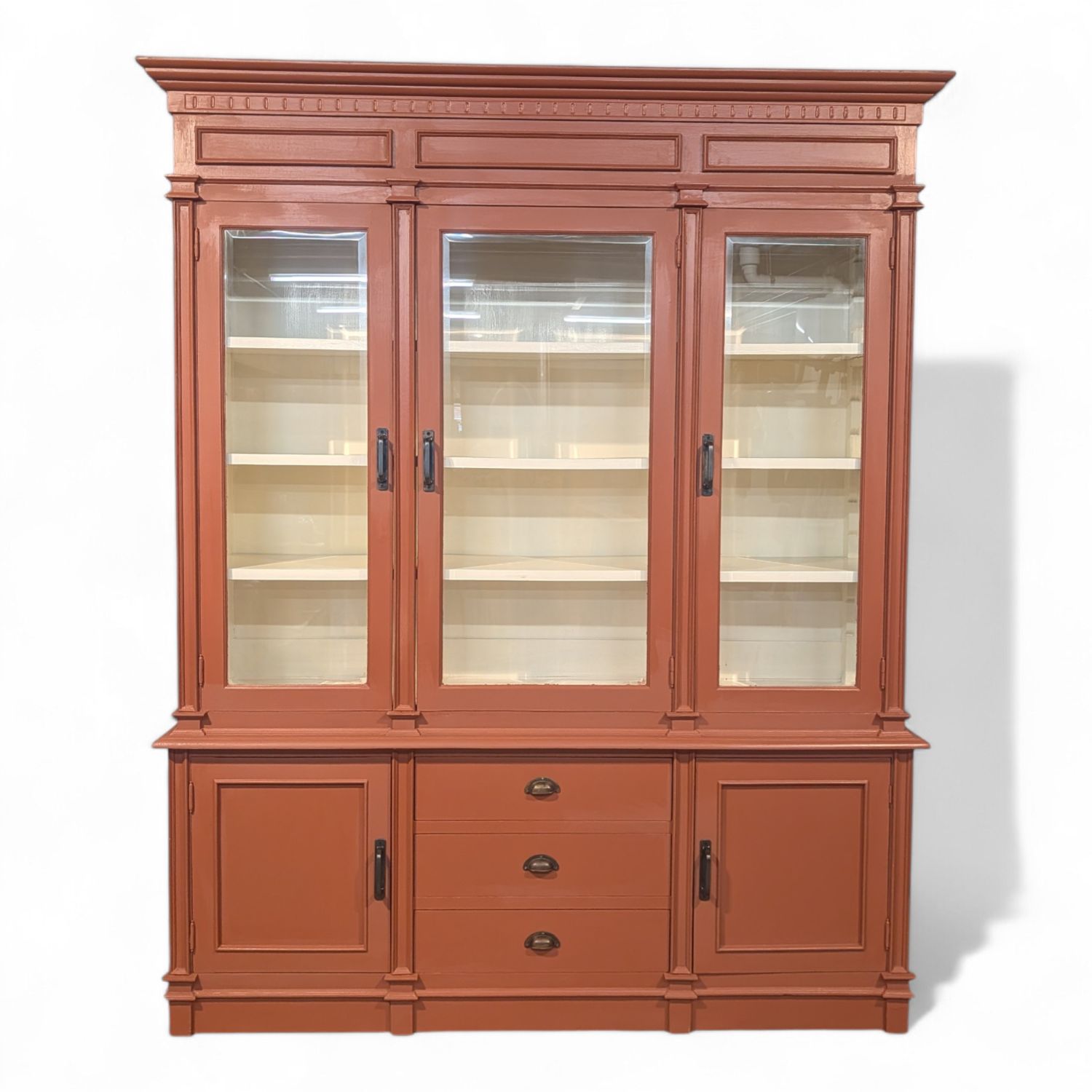 Buffetkast teakhout terracotta vitrinekast met lades landelijk