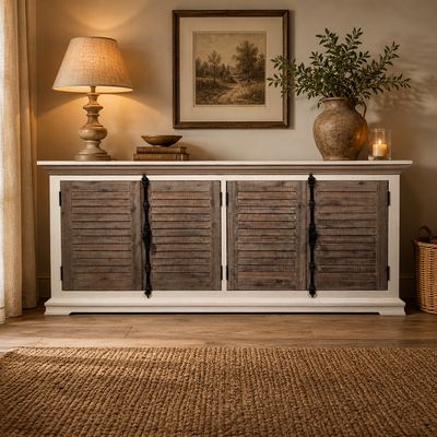 Dressoir Teakhout Landelijk – Louvrekast met Espagnoletsloten 207 cm