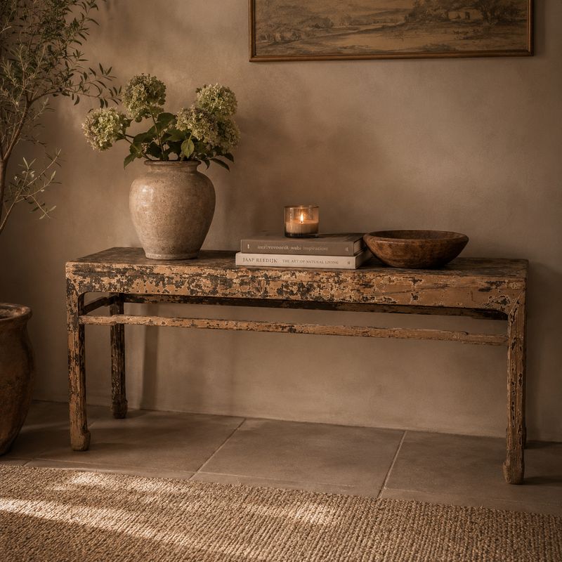 Sidetable Teakhout Oud Hout – Authentieke Haltafel 204 cm