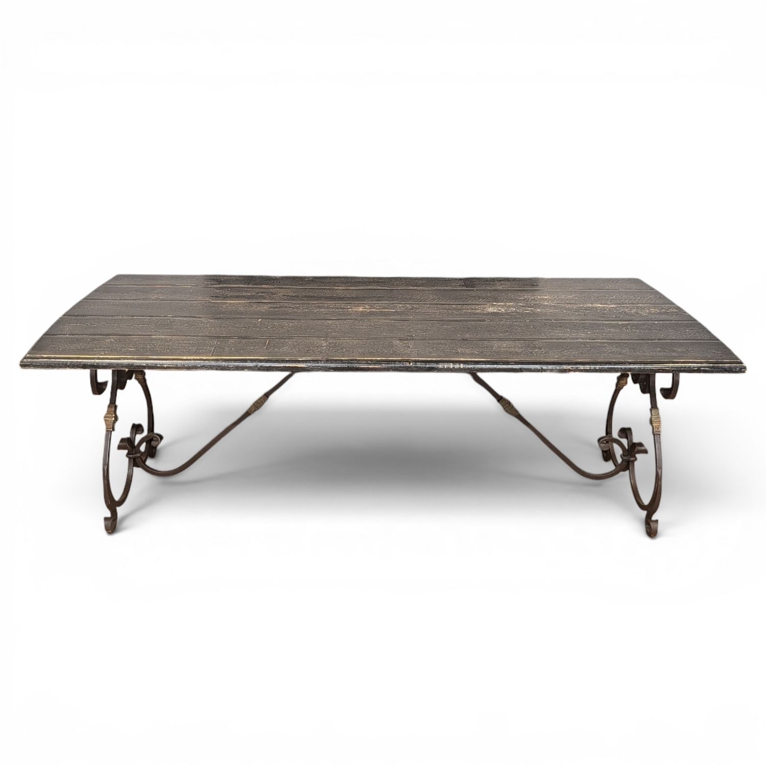 Eettafel zwart iekenhout 235 cm industrieel landelijk handgesmeed gietijzer