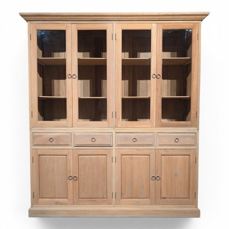 Buffetkast Teakhout Landelijk 190 cm | Vitrinekast 4 Deuren 4 Lades | H210xB190xD40