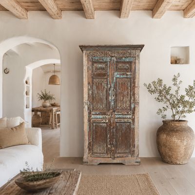 Teakhouten Kast – Oude Indiase Kast – Ibiza Stijl – Landelijke Opbergkast H213 x B115 cm