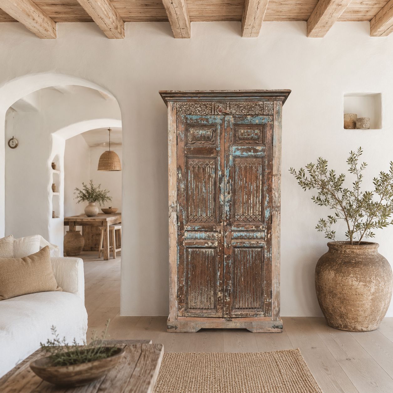 Teakhouten Kast – Oude Indiase Kast – Ibiza Stijl – Landelijke Opbergkast H213 x B115 cm