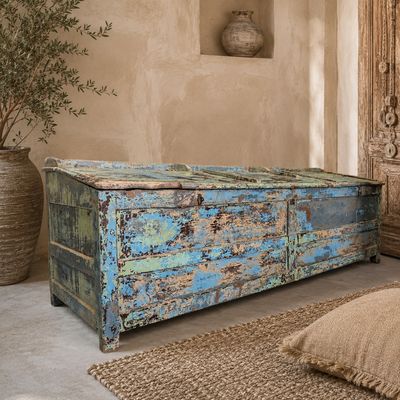 Houten dekenkist | Grote opbergkist | Vintage houten kist | Originele patina | Landelijk | Ibiza stijl Houten dekenkist | Grote opbergkist | Vintage houten kist | Originele patina | Landelijk | Ibiza stijl