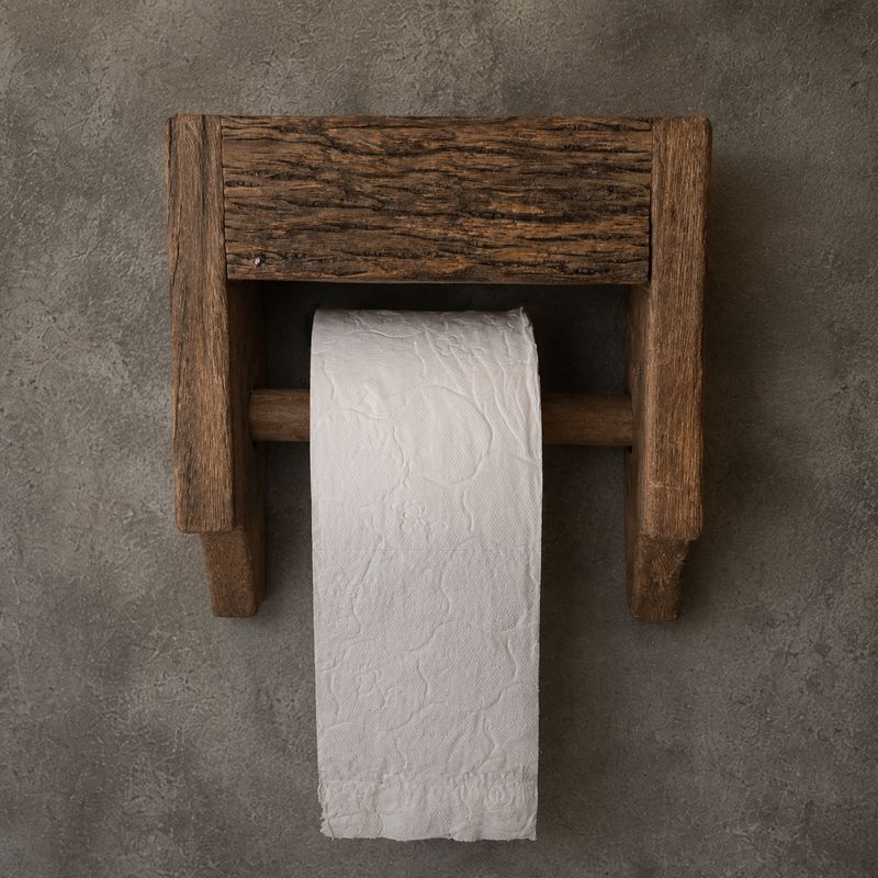 WC-rolhouder hout landelijk | Houten wc-rolhouder robuust | Rustieke toiletrolhouder | Massief hout | Toiletaccessoire