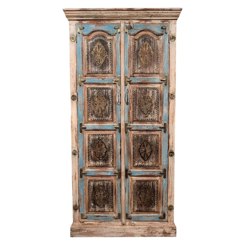 India kast hout | Smalle opbergkast | Landelijke kast | Ibiza kast | Bohemian kast | Massief houten kast | Handgemaakt | H180 x B90 cm