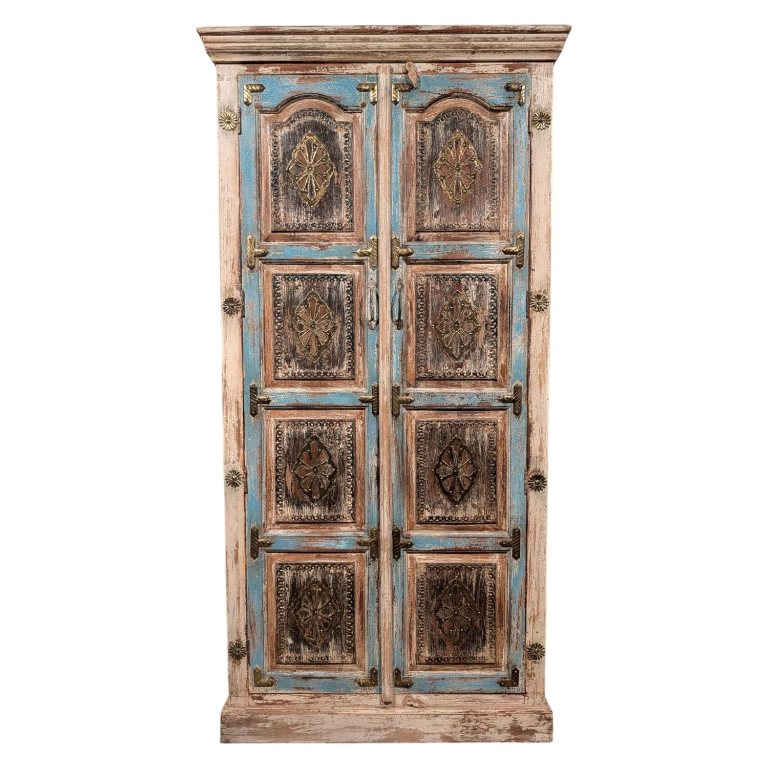 India kast hout | Smalle opbergkast | Landelijke kast | Ibiza kast | Bohemian kast | Massief houten kast | Handgemaakt | H180 x B90 cm
