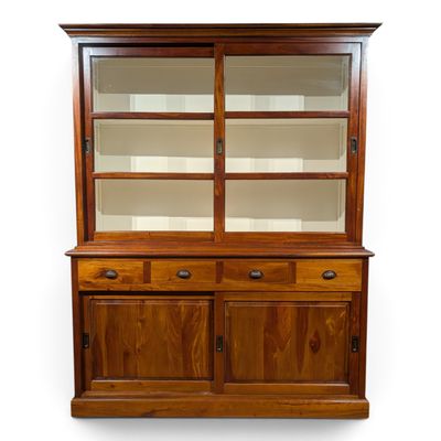 Buffetkast Teakhout – Koloniale Vitrinekast Landelijk met 4 Lades | H212 x B170 cm