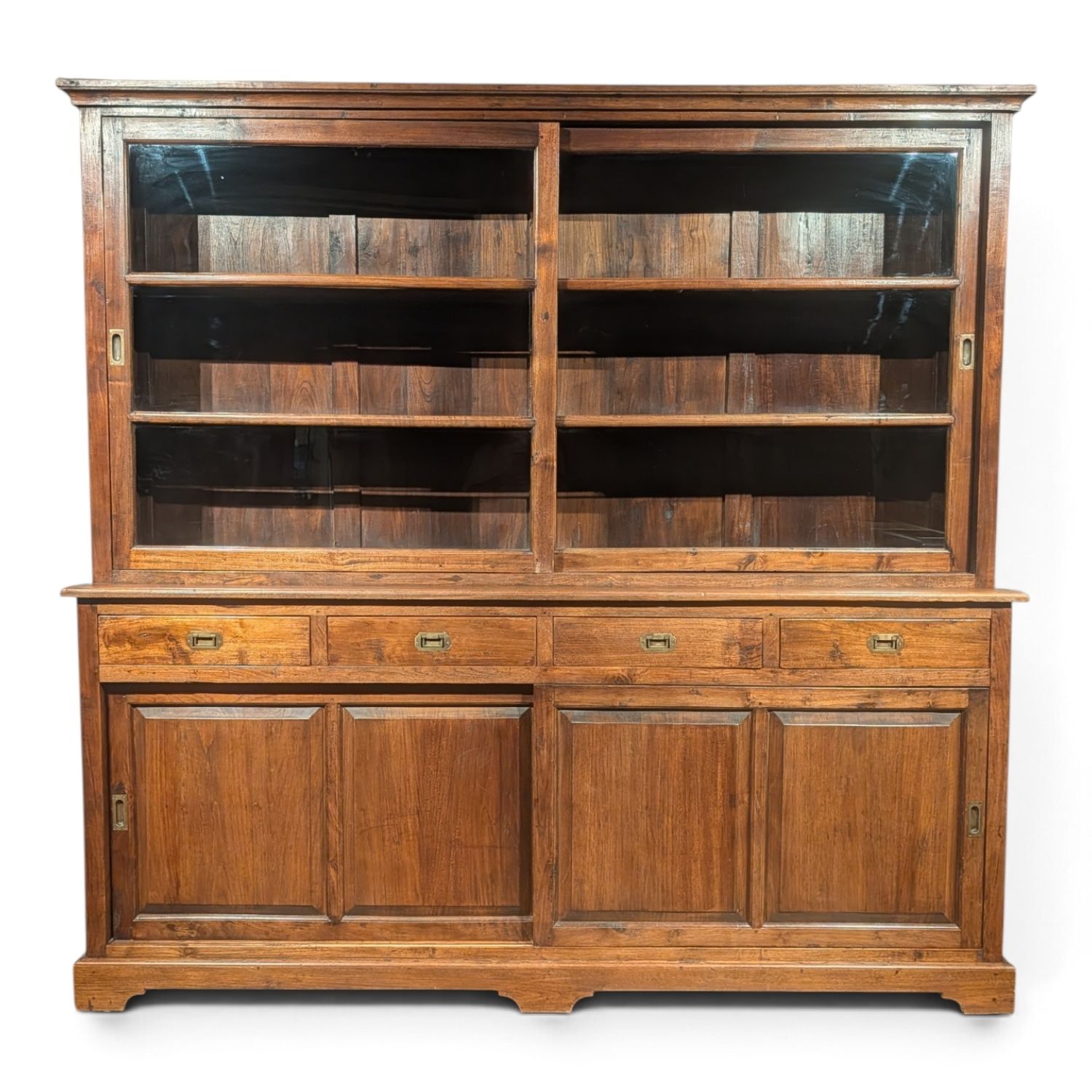 Koloniale teakhouten buffetkast vitrinekast 228 cm – 4 lades