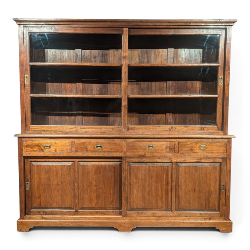 Koloniale teakhouten buffetkast vitrinekast 228 cm – 4 lades