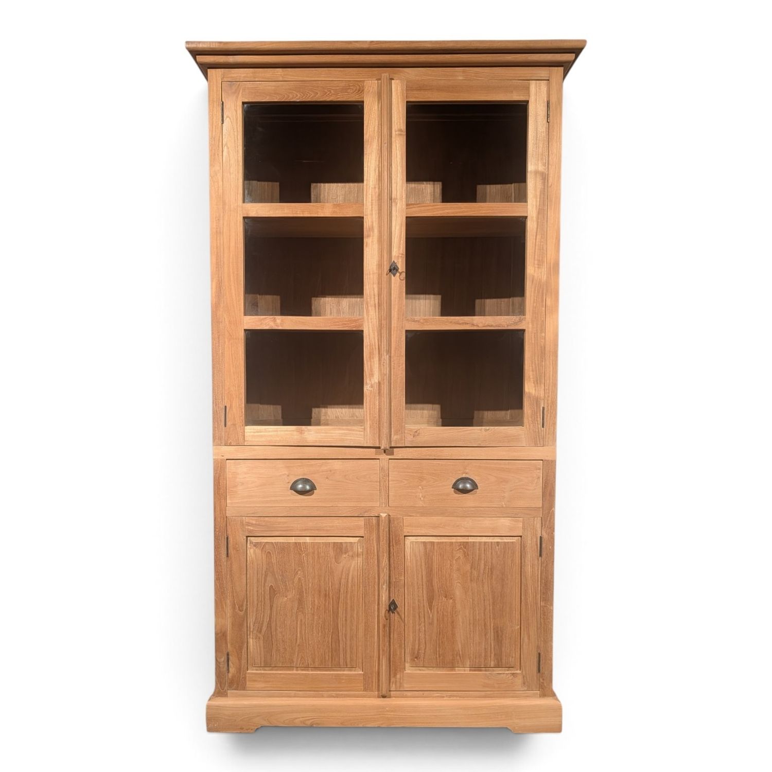 Vitrinekast teakhout 118 cm | Buffetkast teak met glasdeuren &amp; lades | H 210 cm