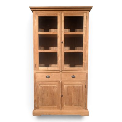 Vitrinekast teakhout 118 cm | Buffetkast teak met glasdeuren &amp; lades | H 210 cm