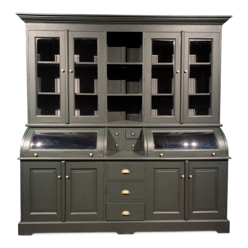 Grutterskast Landelijk Forest Green Buffetkast 210 cm - facet geslepen glas