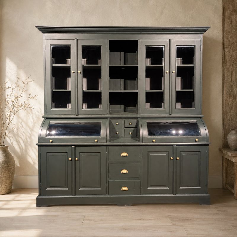 Grutterskast Landelijk Forest Green Buffetkast 210 cm - facet geslepen glas