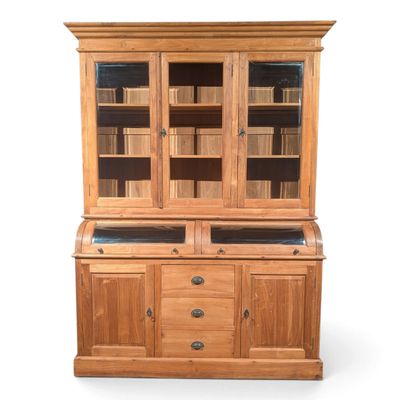 Grutterskast teakhout buffetkast landelijk vintage 164 cm Grutterskast van teakhout landelijke buffetkast met vitrine - restyling mogelijk