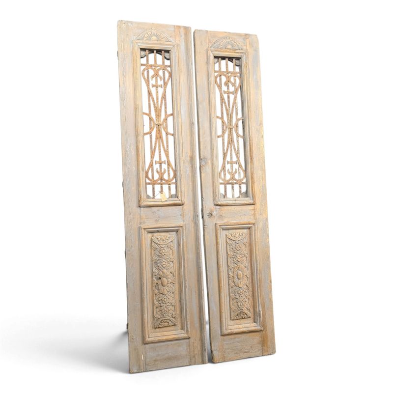 Oude Houten Deuren met Houtsnijwerk – Indiase Deurpanelen Set – H235 x B50 cm per Deur – Landelijk Ibiza Brocante