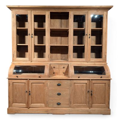 Grutterskast teakhout 215 cm breed met bolglas kleppen en 7 lades | Landelijke buffetkast