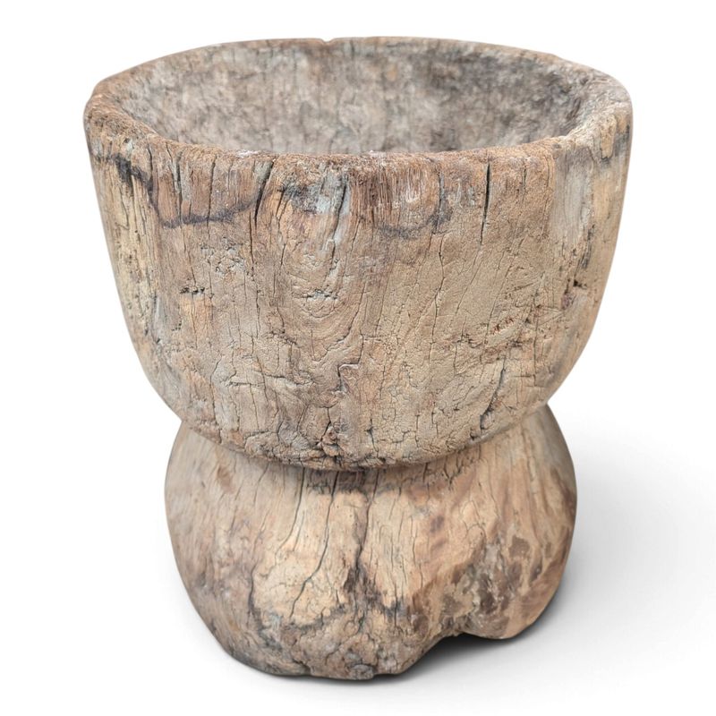 Houten vijzel 36 cm - Landelijke decoratie met ronde voet, stoer en sober