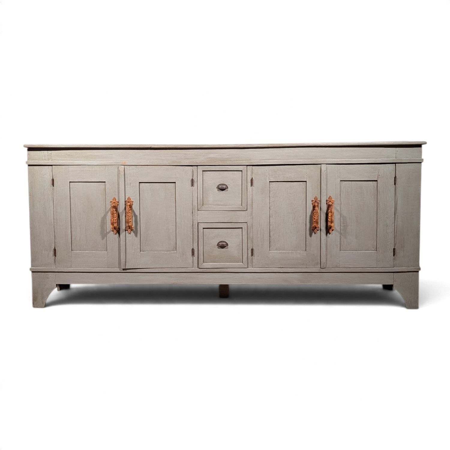 Dressoir eikenhout grey wash met Franse roestige handgrepen - 237 cm breed
