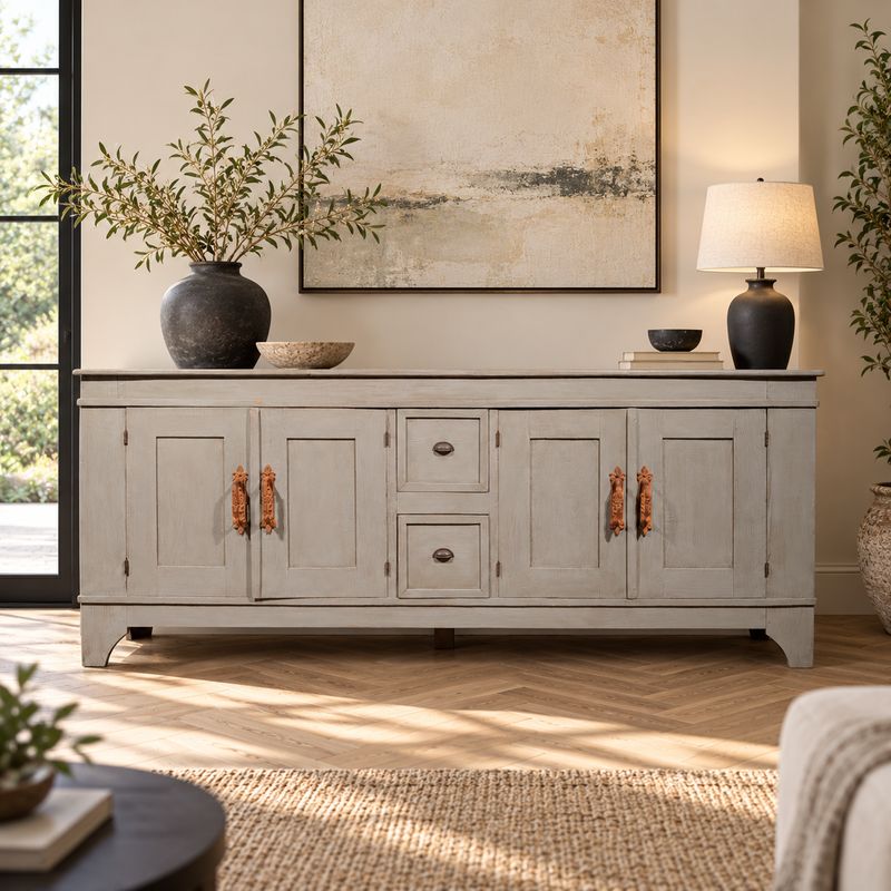Dressoir eikenhout grey wash met Franse roestige handgrepen - 237 cm breed
