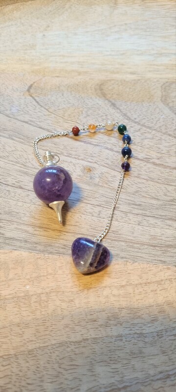 Pendel amethist bol met chakra ketting