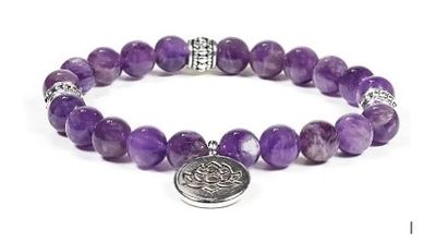 Armband van amethist met Lotus bedeltje