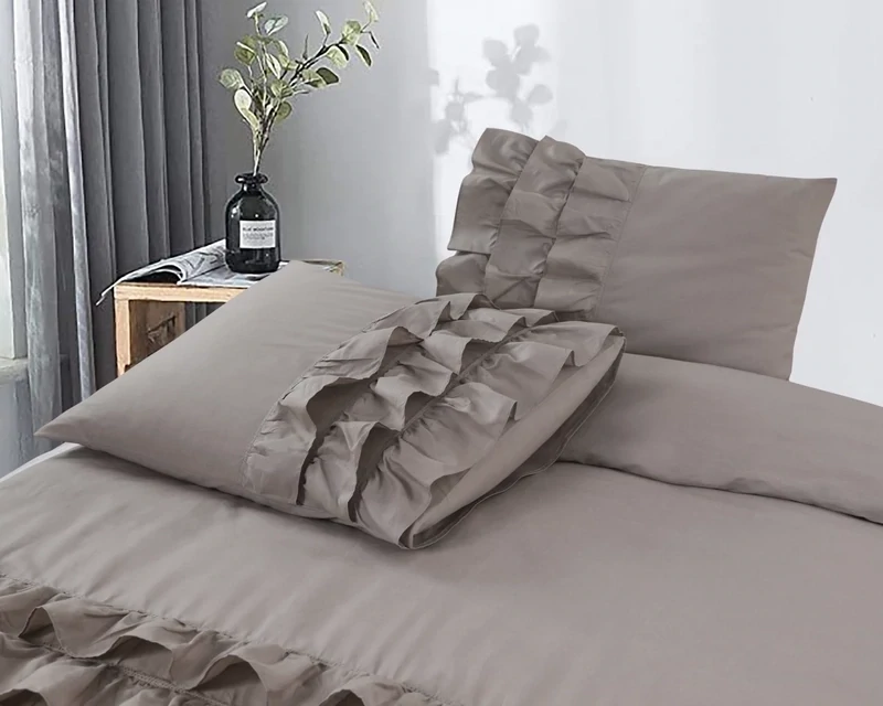 Dekbedovertrek taupe ruches 240x220