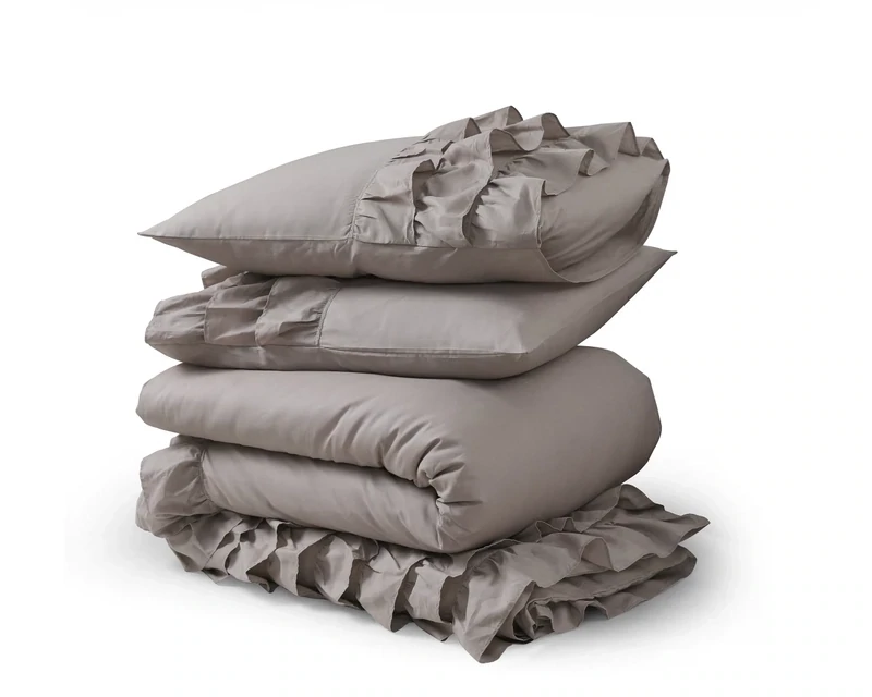 Dekbedovertrek taupe ruches 240x220