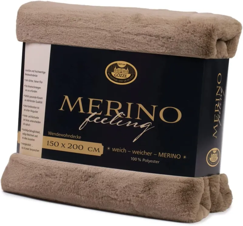 Merino dekentje taupe 150x200
