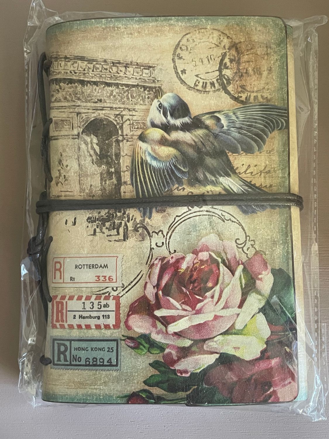 Retro notitieboekje  vogel en roos 12x18.5