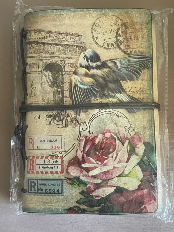 Retro notitieboekje  vogel en roos 12x18.5