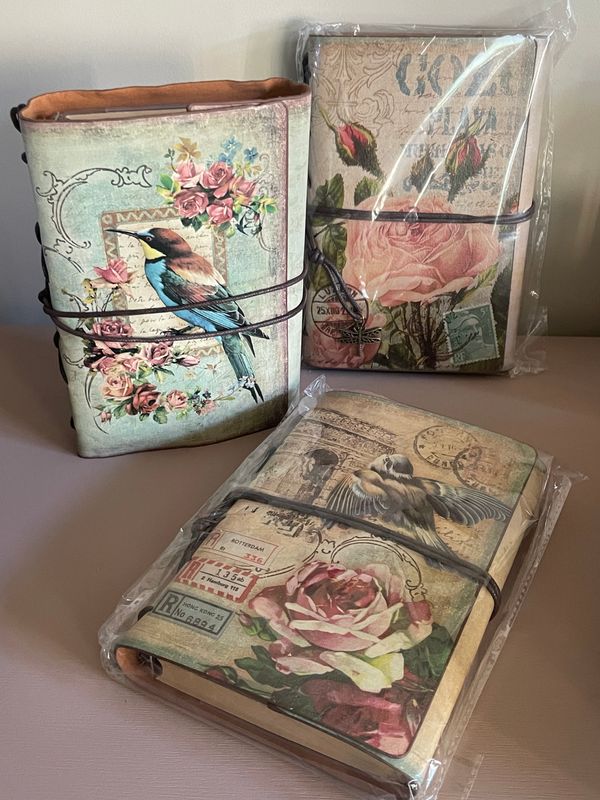 Retro notitieboekje  vogel en roos 12x18.5