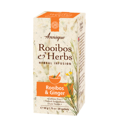 Annique Rooibos & Ginger Tea (Previous Detox Tea - Rooibos with Ginger Root) Herbal Tea 50g | 20 Bags Annique Rooibos & Ginger Tea (Previous Detox Tea - Rooibos with Ginger Root) Herbal Tea 50g | 20 Bags